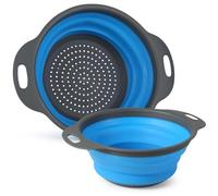 FHISKUNYU Ensemble de 2 Passoires pliables en silicone, Passoire de cuisine compacte et pliable, Passoire à pâtes,Portable Panier de Fruits(blu)