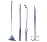 FHISKUNYU Ensemble d'Outils Aquascaping 4 Pièces Argenté - Pince à Épiler, Ciseaux et Spatule en Acier Inoxydable pour Plantes d'Aquarium (Eau Douce/Salée)