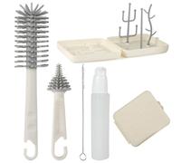 FHISKUNYU Goupillon Biberon Bébé Portable - Ensemble 7-en-1 avec Boîte de Rangement, Brosse Biberon, Brosse à Tétine 3D, Brosse à Paille, Égouttoir, Flacon Distributeur - Kit Complet pour le Nettoyage