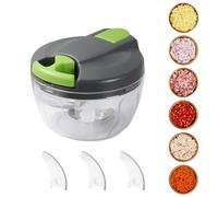 FHISKUNYU Hachoir Manuel - Coupe Oignon avec 3 Lames Incurvées en Acier Inoxydable, Mixeur Hachoir Polyvalent pour Légumes, Viandes & Herbes - Grande Capacité 520 ml, Sans Électricité