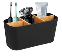 FHISKUNYU Organisateur Salle de Bain Noir, Pot Brosse à dent Salle de Bain avec 5 Compartiments, Rangement Salle de Bain pour Brosse à Dents, Dentifrice & Cosmétiques