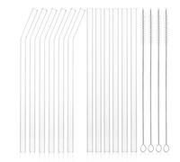 FHISKUNYU Paille en verre réutilisable - 16 pièces, 6 droites et 6 courbées de 21,5 cm avec 4 brosses de nettoyage - Idéale pour cocktails, smoothies, thés glacés