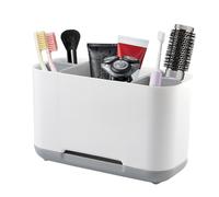 FHISKUNYU Porte Brosses à Dents & Organisateur Salle de Bain avec Support pour Brosse à Dents Électrique - 5 Compartiments Réglables, Base Antidérapante et Trous de Drainage, Blanc 19x9x12 cm