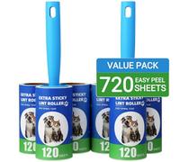 FHISKUNYU Rouleau Poils Animaux 720 Feuilles - 2 Poignées + 6 Rouleaux Rechargeables, Rouleau Adhésif Vêtements Extra Collant pour Canapé et Tapis