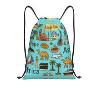 FHIZOAL Asie Europe Afrique Sacs à cordon de serrage imperméables Sacs à dos de sport légers Yoga Entraînement Natation Voyage, Noir , M, Décontracté