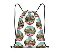 FHIZOAL Barcelone Espagne Cityscape Sacs à cordon de serrage imperméable Sac à dos de sport léger Yoga Entraînement Natation Voyage, Noir , S, Décontracté