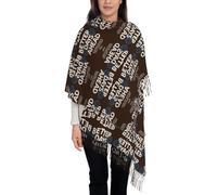 FHIZOAL Better Days Ah Écharpe à pompons tendance pour femme Châle doux et chaud Automne Hiver Usage quotidien Bureau Voyage, Noir , taille unique