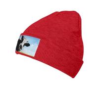 FHIZOAL Bonnet tricoté à motifs de vache - Bonnet classique à revers - Extensible - Chaud et doux - Cadeau de sport de plein air pour homme et femme, Rouge, Taille unique