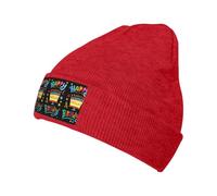 FHIZOAL Bonnet tricoté « Happy Birthday Big Cake » classique à revers extensible, chaud et doux, cadeau de sport de plein air pour homme et femme, Rouge, Taille unique