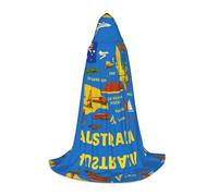 FHIZOAL Cape à capuche avec icônes de la carte de l'Australie pour adolescents - Cape pour déguisement, fêtes à thème, cosplay, carnaval, sorcière, vampires