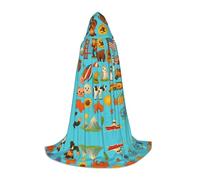 FHIZOAL Cape à capuche avec icônes et symboles américains pour adolescents, déguisement, fêtes à thème, cosplay, carnaval, sorcière, vampires