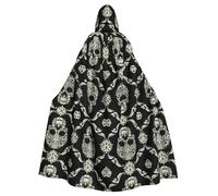 FHIZOAL Cape à capuche avec motif floral et tête de mort pour Halloween, Noël, sorcière, vampires, faucheuse, cosplay, fête