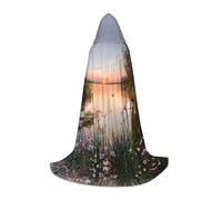 FHIZOAL Cape à capuche avec vue sur le lac avec fleurs et feuilles pour adolescents, sorcière, vampires, faucheuse costumée, fêtes à thème, Comic Con
