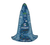 FHIZOAL Cape à capuche Carte de la Finlande avec divers exploits d'Halloween pour adolescents, sorcières, vampires, faucheuse costumée, fêtes à thème, Comic Con