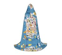 FHIZOAL Cape à capuche Decorat Carte de France avec icônes pour adolescents Déguisement de fête à thème Cosplay Carnaval Sorcière Vampires Costume