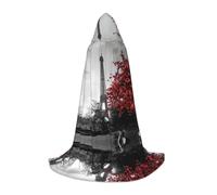 FHIZOAL Cape à capuche grise Paris Tour Eiffel avec fleurs rouges pour adolescents sorcières vampires Faucheuse Costume de fête à thème Comic Con