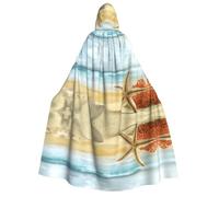 FHIZOAL Cape à capuche moderne étoile de mer et corail sur plage de sable pour adulte Cosplay Carnaval Fête Faucheuse vampire mystérieux Mascarade