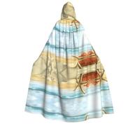 FHIZOAL Cape à capuche moderne étoile de mer et corail sur plage de sable pour adulte Cosplay Carnaval Fête Faucheuse vampire mystérieux Mascarade
