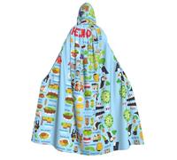 FHIZOAL Cape à capuche pour adulte avec carte de l'Irlande avec icônes pour cosplay, carnaval, fête, faucheuse vampire, mystérieuse mascarade