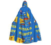 FHIZOAL Cape à capuche pour adulte avec icônes de la carte de l'Australie pour cosplay, carnaval, fête, faucheuse vampire, mystérieuse mascarade