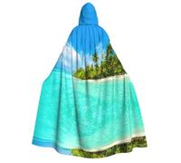 FHIZOAL Cape à capuche pour adulte Island With Sandy Beach And Palm Tree - Cosplay - Carnaval - Fête - Faucheuse - Vampire - Mystérieux - Masquerade