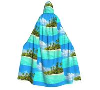 FHIZOAL Cape à capuche pour adulte Island With Sandy Beach And Palm Tree - Cosplay - Carnaval - Fête - Faucheuse - Vampire - Mystérieux - Masquerade