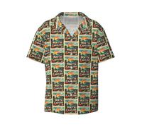 FHIZOAL Caroline du Nord Vintage Postca Chemise à manches courtes boutonnée col cubain classique vacances plage fête yacht, Noir , M