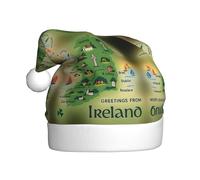 FHIZOAL Carte de l'Irlande avec monuments - Chapeau décoratif de Noël pour adulte - Chapeau festif en peluche doux et léger - Fête du Nouvel An