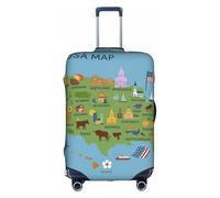 FHIZOAL Carte des États-Unis avec icônes imprimées, élastique, anti-rayures, protection de bagages de voyage anti-poussière pour bagages de 45,7 à 81,3 cm, blanc, M, Classique
