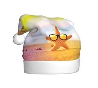 FHIZOAL Charmantes étoiles de mer avec lunettes jaunes Chapeau de plage pour adulte Décoration de Noël Chapeau festif en peluche douce et légère Fête du Nouvel An Vacances