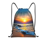 FHIZOAL Derniers rayons du soleil sur les vagues de la mer Sacs à cordon de serrage imperméables Sacs à dos de sport légers Yoga Entraînement Natation Voyage, Noir , M, Décontracté