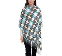 FHIZOAL Écharpe à pompons pour femme Motif village de Croatie Scenic Village Châle Doux Chaud Automne Hiver Usage quotidien Bureau Voyage, Noir , taille unique