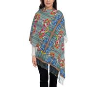 FHIZOAL Farm Fresh Flowers Spring Tassel Écharpe Femme Mode Écharpe Châle Doux Chaud Automne Hiver Usage Quotidien Bureau Voyage, Noir , taille unique