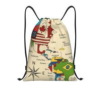 FHIZOAL Sac à dos coloré avec cordon de serrage - Motif carte des Amériques - Imperméable - Léger - Pour yoga, entraînement, natation, voyage, Noir , S, Décontracté
