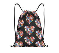 FHIZOAL Sac à dos de sport avec cordon de serrage en forme de cœur - Léger - Pour yoga, entraînement, natation, voyage, Noir , S, Décontracté