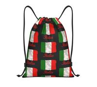 FHIZOAL Sac à dos de sport imperméable avec cordon de serrage drapeau italien léger pour yoga, entraînement, natation, voyage, Noir , S, Décontracté