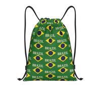FHIZOAL Sac à dos léger avec cordon de serrage drapeau du Brésil pour yoga, entraînement, natation, voyage, Noir , M, Décontracté