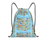 FHIZOAL Sac à dos léger avec cordon de serrage imprimé carte des États-Unis pour le yoga, l'entraînement, la natation, les voyages, Noir , M, Décontracté