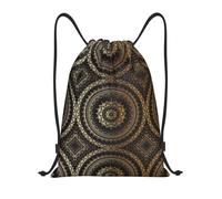 FHIZOAL Sacs à cordon de serrage Mandala imperméables Sacs à dos de sport légers Yoga Entraînement Natation Voyage, Noir , S, Décontracté