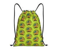 FHIZOAL Usa Los Angele Sacs à cordon de serrage imperméables Sac à dos de sport léger Yoga Entraînement Natation Voyage, Noir , M, Décontracté