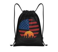 FHIZOAL Usa Los Angele Sacs à cordon de serrage imperméables Sac à dos de sport léger Yoga Entraînement Natation Voyage, Noir , S, Décontracté