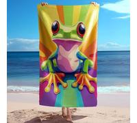 FHKQMLFQ Serviette de plage imprimée grenouille arborescente colorée - Imprimé animal tropical en microfibre douce, serviette de plage d'été pour filles (style 4, 160 cm x 80 cm)