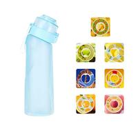 Fhlprte Gourde Sport,650ml Étanches Gourde Paille,Équipé de avec dosettes en 7 saveurs et brosse de nettoyage,Pods parfumés pour eau aromatique 0 sucre,pour gym,randonné (Bleu mat)