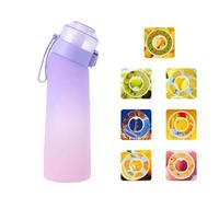 Fhlprte Gourde Sport,650ml Étanches Gourde Paille,Équipé de avec dosettes en 7 saveurs et brosse de nettoyage,Pods parfumés pour eau aromatique 0 sucre,pour gym,randonné (Violet dégradé)