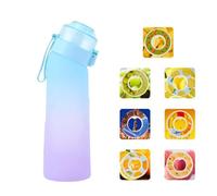 Fhlprte Gourde Sport,650ml Étanches Gourde Paille,Équipé de avec dosettes en 7 saveurs et brosse de nettoyage,Pods parfumés pour eau aromatique 0 sucre,pour gym,randonné (Bleu dégradé)