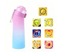 Fhlprte Gourde Sport,650ml Étanches Gourde Paille,Équipé de avec dosettes en 7 saveurs et brosse de nettoyage,Pods parfumés pour eau aromatique 0 sucre,pour gym,randonné (Rose dégradé)