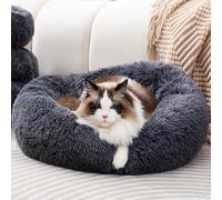 Fhodigogo Lit rond en forme de beignet pour petit chien - Lit chaud en forme de donut avec fond antidérapant pour chat - Lit rond en peluche (M/43 x 43 x 12 cm)