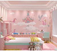 FHOMEY Papier peint Fresques 3D Rose Princesse Chambre Papier Peint Mignon De Bande Dessinée Château Poney Couverture Murale Fille Enfants Chambre Papier Peint Mural-350 * 245 Cm