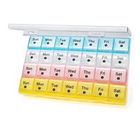 FHORAIN Pilulier Mensuel 28 Jours, Organisateur Hebdomadaire 4 Semaines, Grande Capacité pour Vitamines et Compléments, 7 Jours, Multicolore, 9.4 x 5.8 x 1.4 Pouces (Casier blanc + multicolores)