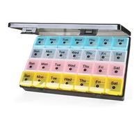 FHORAIN Pilulier Mensuel 28 Jours, Organisateur Hebdomadaire 4 Semaines, Grande Capacité pour Vitamines et Compléments, 7 Jours, Multicolore, 9.4 x 5.8 x 1.4 Pouces (Casquette noire + multicolore)